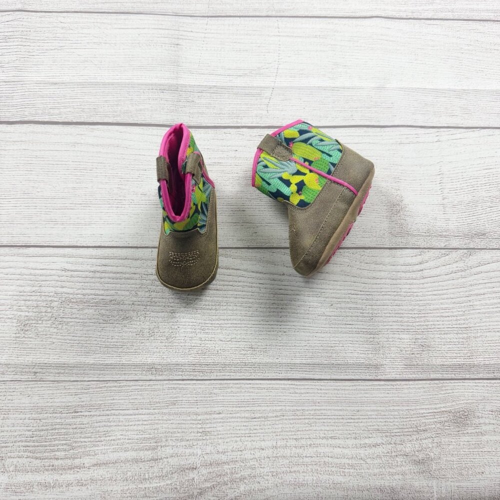 Ariat Baby Toddler Boots Brown Suede Floral Cactus Print Pink Trim 6-12 Months